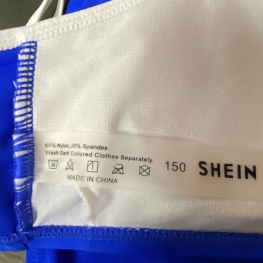 SHEIN Girls Swimsuit 2PC Bikini Set Royal Blue Color Block Adjustable Beach Pool